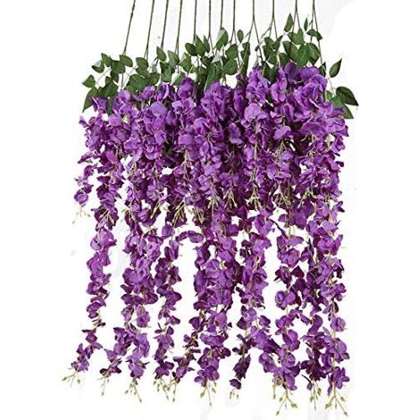 Lot 12 Glycines Artificielles, 3,6 Pieds, Lilas, Soie, Mariage, Maison, Jardin, Fête, Déco, Suspendue, Fleurs (1/5)