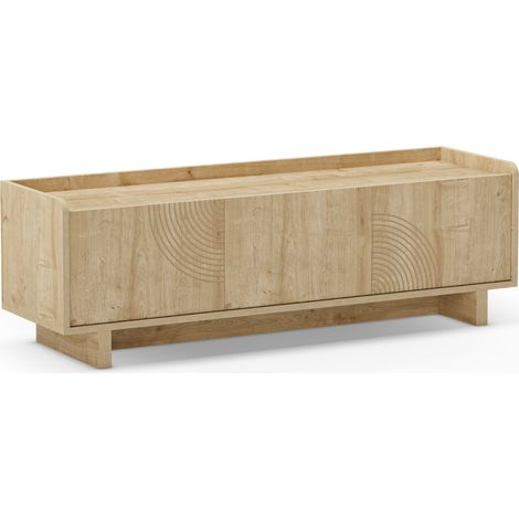 KAELO - Meuble TV 140 cm en mélamine - Chêne clair