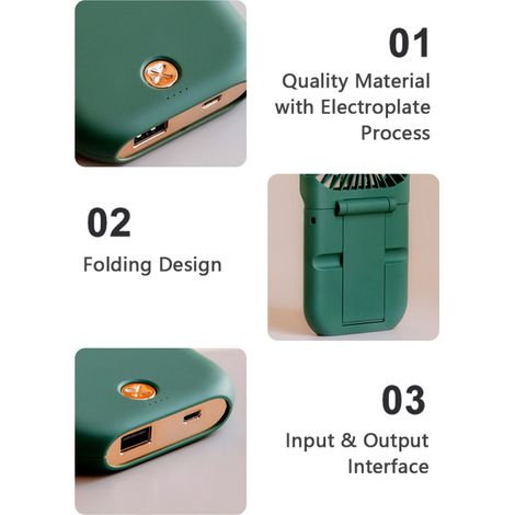 Ventilateur personnel 3 en 1 avec batterie externe et support pour téléphone portable. Ventilateur de bureau portable, ventilateur de cou, 3 vitesses, pliable, pour le bureau, la maison et les voyages (1/5)
