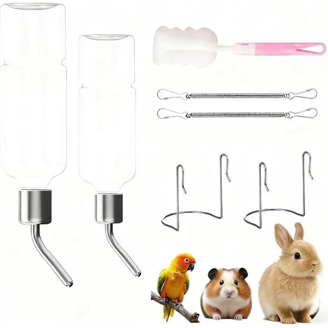 Rabbit Feeding Bottle for Cage 2 Pieces, Rabbit Drinker Accessories, Guinea Pig Bottle, Ferret Bowl, Feeder, Hamster Bottle, Bird Cage Drinker, 350 ml+180 ml (1/5)