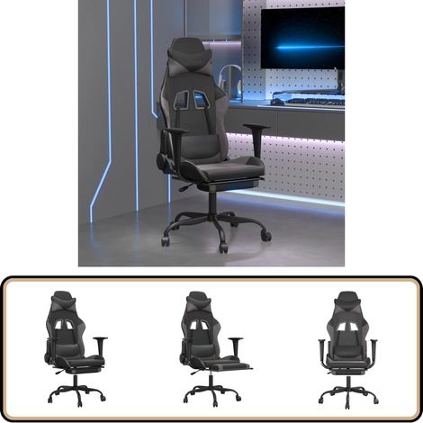Chaise de jeu de massage avec repose-pied Noir&Gris Similicuir - Chaise Gamer - Chaise De Jeu - Chaise Ergonomique - Chaise De Bureau - Massage Lombaire (1/5)