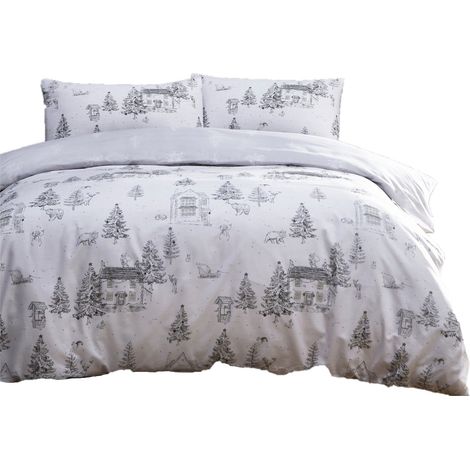 Housse de couette coton hiver imprimée blanc gris doux (1/3)