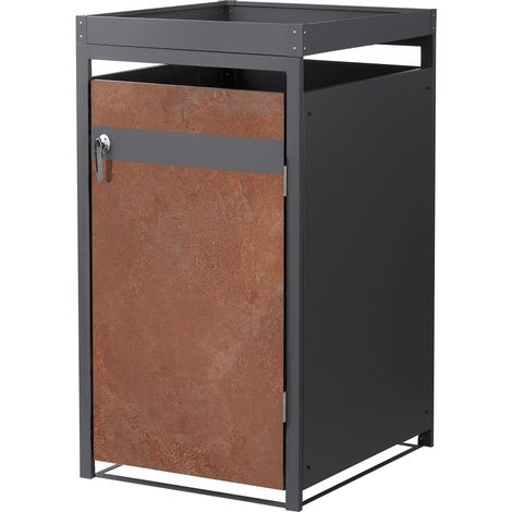 ML-Design Copribidone per Spazzatura con Tetto a Fioriera per 1 Cestino 240L 68x80x124 cm Antracite Effetto Ruggine Acciaio Contenitore per Pattumiera Copri Bidone Sportello Contenitore per Rifiuti