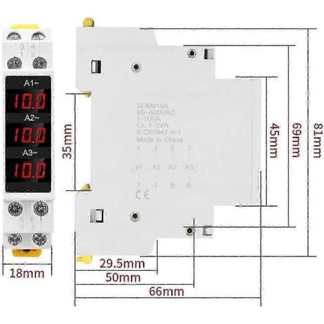 Ampèremètre triphasé sur rail DIN avec affichage numérique LED, haute précision, avec 3 capteurs, AC 80-500V 1-100A (1/5)