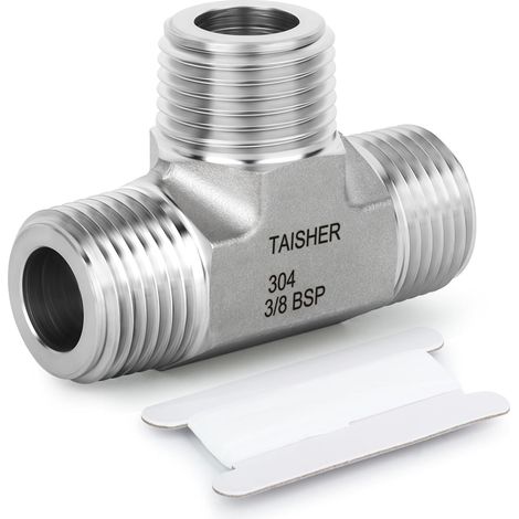 1PCS Forgeage de raccords tuyauterie en acier inoxydable 304, mâle 1/4" BSP Tee（mâle） 3/8" (1/5)