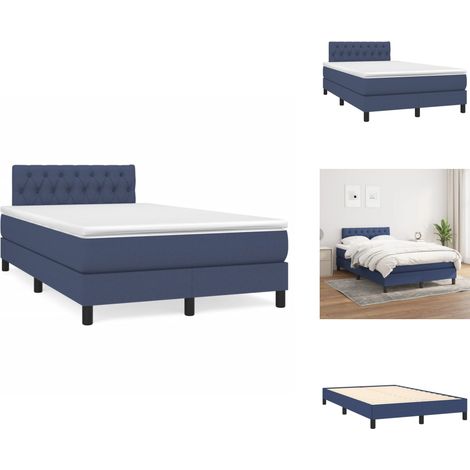 Sommier à lattes de lit avec matelas bleu 120x190 cm tissu - Lit Double - Lit Tapissier - Literie - Matelas Ressorts Ensachés - Tête De Lit Ajustable (1/5)