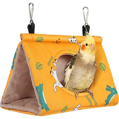 (M, Gelb) Winterwarme Vogelhängematte - Vogelhaus, hängender Höhlenkäfig, gemütliche, weiche Plüschhängematte (1/4)