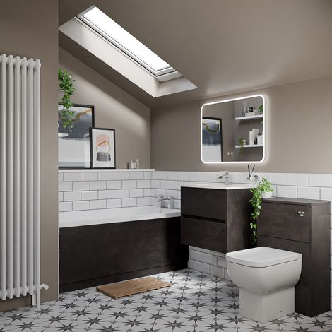 Ashby 1500mm x 700mm Slim Edge Straight Single Ended Bathroom Suite including Metallic Slate Furniture Set with Minimalist Basin (1/5)