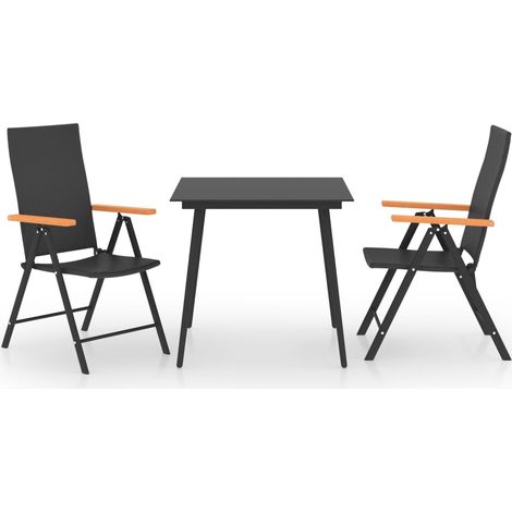 Ensemble de salle à manger de jardin meuble extérieur 3 pièces noir et marron