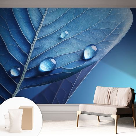 Papier peint intissé pour salon chambre à coucher peint imprimé Installation facile - Colle incluse gratuite Feuille bleue 312x219 cm (1/5)