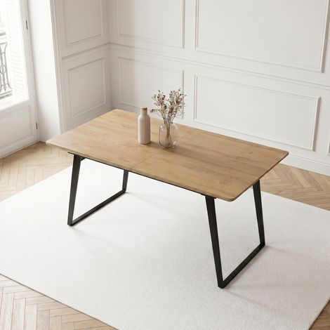 HIPIHOM Ausziehbarer Esstisch für 4 bis 6 Personen, ausziehbarer Tisch 130–170 cm, Höhe 76 cm, Breite 85 cm, MDF-Platte, U-Metallbeine, maximale Belastung 100 kg (Tisch)