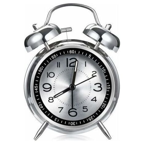 Réveil fort pour adultes ayant de graves problèmes de sommeil, réveil en métal de 4.5 pouces, surface silencieuse en aluminium avec lumière, double cloche (gris) (1/3)