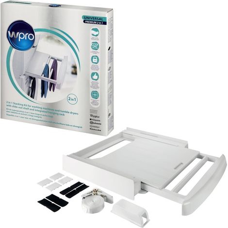 Whirlpool – Kit de superposition 2 en 1 avec tablette coulissante – Pour lave-linge et sèche-linge – Séchoir à linge d'appoint – Sangle de fixation incluse