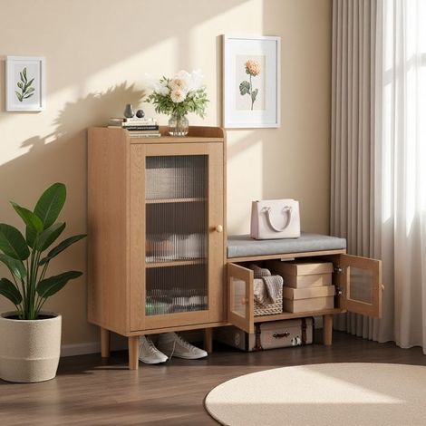 Mueble para zapatos con 3 puertas de vidrio y 4 estantes, 100x35x82 cm, Banco para zapatos, Armario para zapatos, Mueble de almacenamiento (1/5)