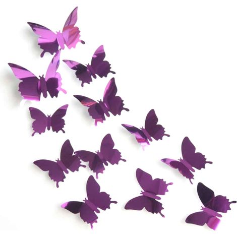 Lot de 12 autocollants muraux papillon 3D effet miroir pour la décoration de votre salon (violet)