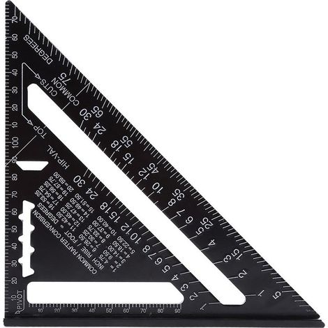 7" Rapporteur d\'angle de triangle,couleur noire,Équerre Triangle Règle d\'Angle Rapporteur en alliage d\'aluminium (Métrique) (1/5)
