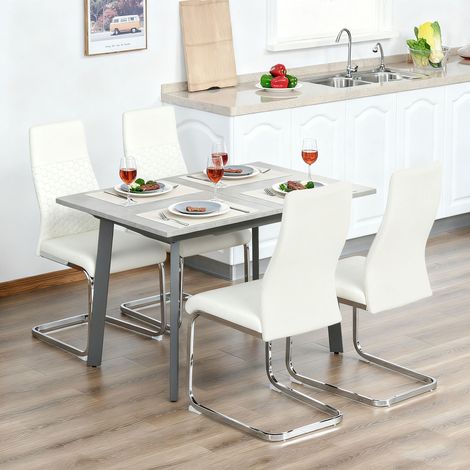 Juego de 4 Sillas de Comedor con Asiento y Respaldo Acolchado Tapizado en Terciopelo Patas de Acero Crema (1/5)