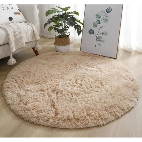 Tapis Salon Beige Tapis Rond 120cm - Tapis Chambre Shaggy - Doux Moelleux Tapis de Sol