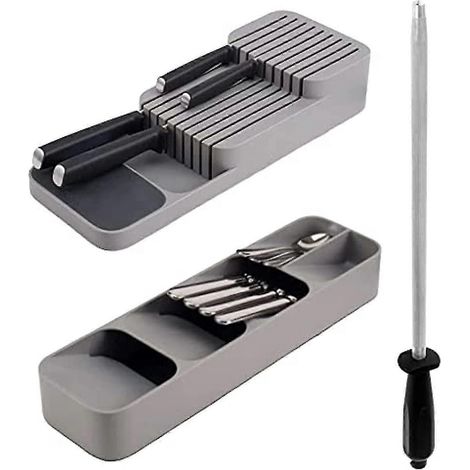 Organisateur de couverts et porte-couteaux - Plateau à couverts, solution de rangement de cuisine pour couteaux, fourchettes et cuillères. Organisateur de plateau conçu pour un rangement facile. (1/5)