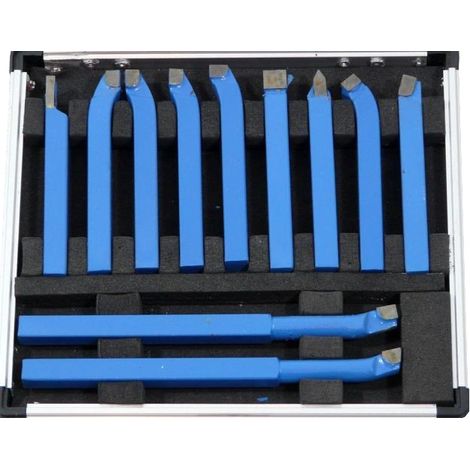 Juego de Cuchillas de Torno Silver 10x10 mm – Set de 11 Piezas en Maletín de Transporte, Herramientas de Corte para Torno, Alta Precisión en Mecanizado de Metales