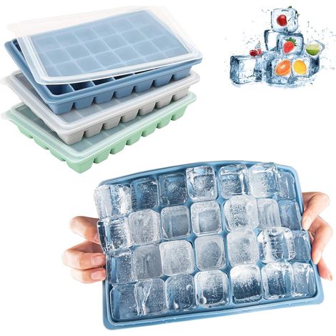 Bac à glaçons, pour glaçons en Silicone avec couvercles Anti-éclaboussures,Flexibles, Faciles à Extraire des Glaçons, Convient pour Les Cocktails, Le Whisky (Coloré) (1/5)