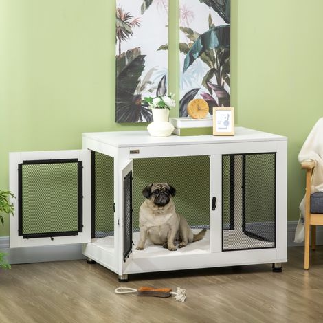 Cage pour chien. Tapis moelleux inclus. Deux portes verrouillables. Acier. Blanc. 94 x 60 x 71,5 cm (1/5)