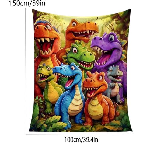 Couverture En Flanelle - Imprimé Numérique Dinosaures - Pour Lit Ou Canapé - 150 x 200 cm - 1 Pièce (1/5)