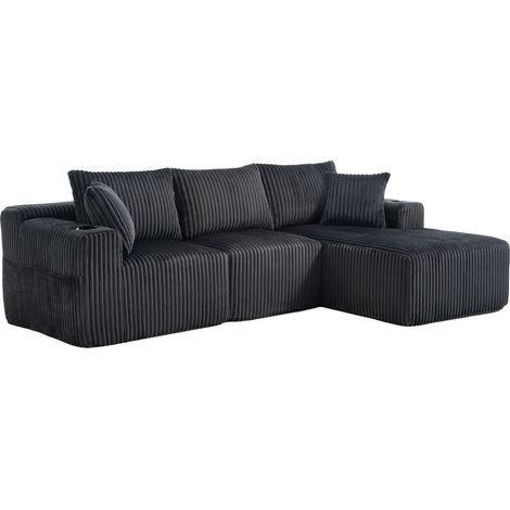 Canapé Modulaire Chaise Longue 2 Places Corduroy Gris 257x160x62 cm ZIPSOFA (1/5)