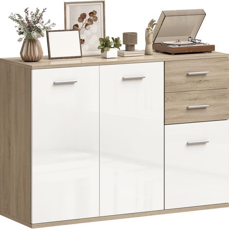 Buffet contemporain MARINHA blanc laqué et aspect bois naturel (1/5)