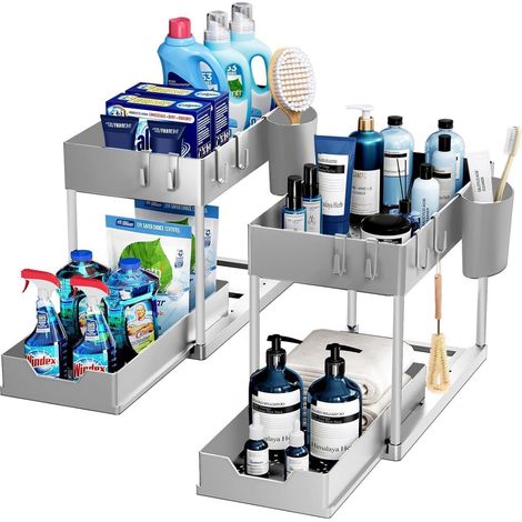 2er Set Puricon Unter Waschbecken Regal - 2 Etagen Küchenarbeitsplatte Organizer (1/5)