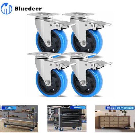 Lot de 4 roulettes pivotantes 100mm – Charge lourde jusqu'à 600kg – Caoutchouc polyuréthane – Rotation 360° pour meubles (1/5)