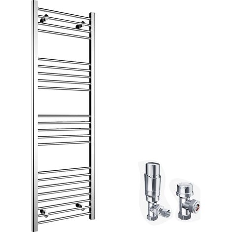 ELEGANT 1600 x 500 mm Straight Towel Rail Radiator Bathroom Heated Towel Radiator + Chrome Thermostatic Radiator Valves (1/5)
