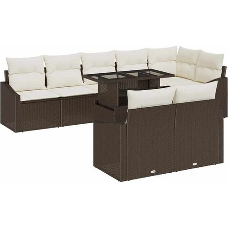 Ensemble de canapé de jardin 9 pièces, marron et beige (1/5)