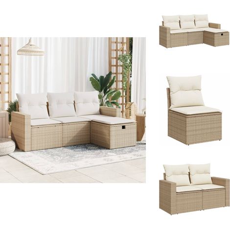 Salon de jardin avec coussins 4 pcs beige résine tressée - Ensemble De Canapés De Jardin - Ensembles De Canapés De Jardin - Ensemble De Canapés D'extérieur - Salon De Jardin (1/5)