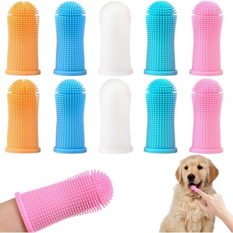 10 Pièces Brosse à Dent Chien, Nettoyant Dentaire 360° pour Doigt, Rafraîchit l'Haleine et Élimine la Plaque, pour Soins Dentaires Complets des Chiens et Chats, Multicolore (1/5)