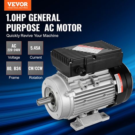 Moteur électrique 0,75 kW moteur de compresseur d'air monophasé, 1400 tr/min, CA 220-240 V, 5,45 A, cadre 80, B34, arbre à clavette… (1/5)