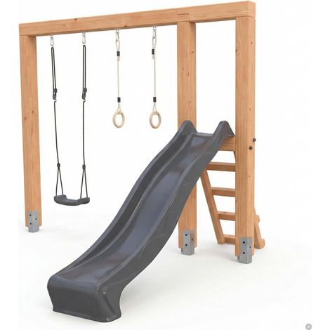 EXIT Linea Massiv 140 Holzschaukel mit Rutsche und Turnringen (1/5)