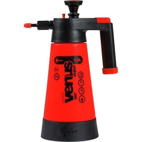 Kwazar 20010003 Rociador con bomba Venus Super 360 grados 1.5 L para el jardín, pesticidas, pesticidas, resistente a químicos, rojo, 12.5 x 12.5 x 33 cm