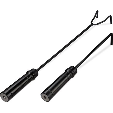 Set di 2 attizzatoi in acciaio robusto per camino barbecue 40 x 10 cm lungo gancio pratico 130010035