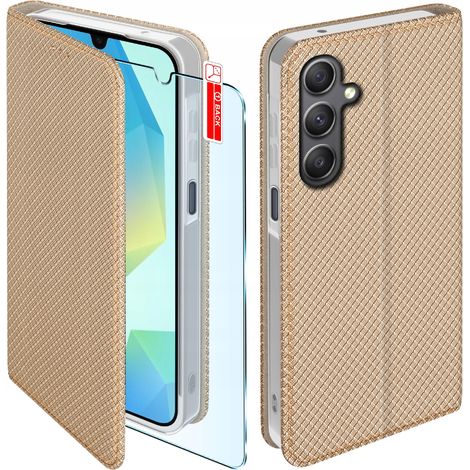 Étui pour SAMSUNG A16 / A16 5G FERMETURE MAGIQUE INTELLIGENTE AVEC RABAT OR + VERRE (1/5)