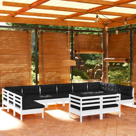 12-tlg. Garten-Lounge-Set mit Kissen Weiß Kiefer Massivholz vidaXL (1/5)