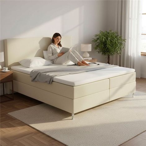 Lit Coffre KINGSTON 160 x 200 cm  simili cuir Beige avec matelas