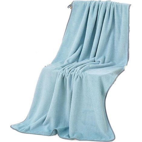 Ensemble de serviettes en éponge, serviette de bain en polaire corail, serviette de douche 70x140cm et 35x75cm, lot de 2 pièces. Couleur : Bleu clair. (1/5)