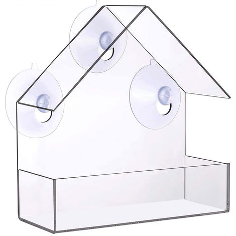MINKUROW Comedero Transparente Para Pájaros, Comedero Acrílico Para Pájaros Con Dispensador De Semillas Con Ventosas, 15 X 15 X 7 Cm (1/5)