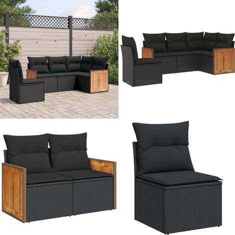 Salon de jardin 5 pcs avec coussins noir résine tressée - Ensemble Salon De Jardin - Meuble Extérieur - Salon De Jardin Pliable - Mobilier De Jardin - Set De Salon De Jardin - Home & Living (1/5)
