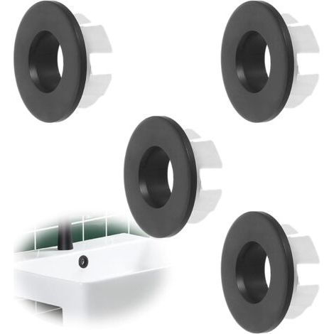 4 Pcs Anneau De DéBordement D’éVier,Couvercle De Trop-Plein pour Lavabo Couvercle De Trop-Plein Anneau Trop-Plein D'éVier Rond Couvercle De Trop-Plein pour Salle Bain Cuisine éVier Trou (Noir) (1/4)
