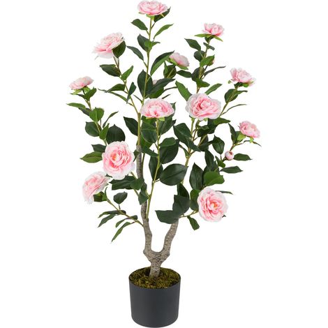 Camelia artificiel 36 pouces avec fleurs épanouies, 1 pack - rose (1/5)