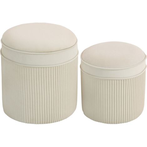 Set de 2 pufs con almacenaje tapizados en poliéster color blanco crema 36 x 36 x 41,5 cm (1/5)