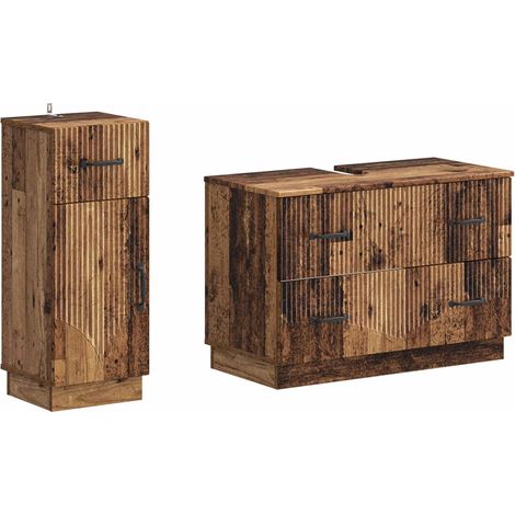 2-teiliges Badezimmer Schrank Set HOORN Altholz Holzwerkstoff vidaXL (1/5)