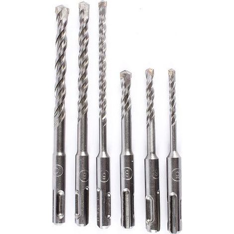 Jeu de 6 forets hélicoïdaux de 5 à 10 mm en alliage d'acier au tungstène pour marteau électrique à tige ronde, adapté à la maçonnerie, au béton, à la pierre et à la roche (1/4)